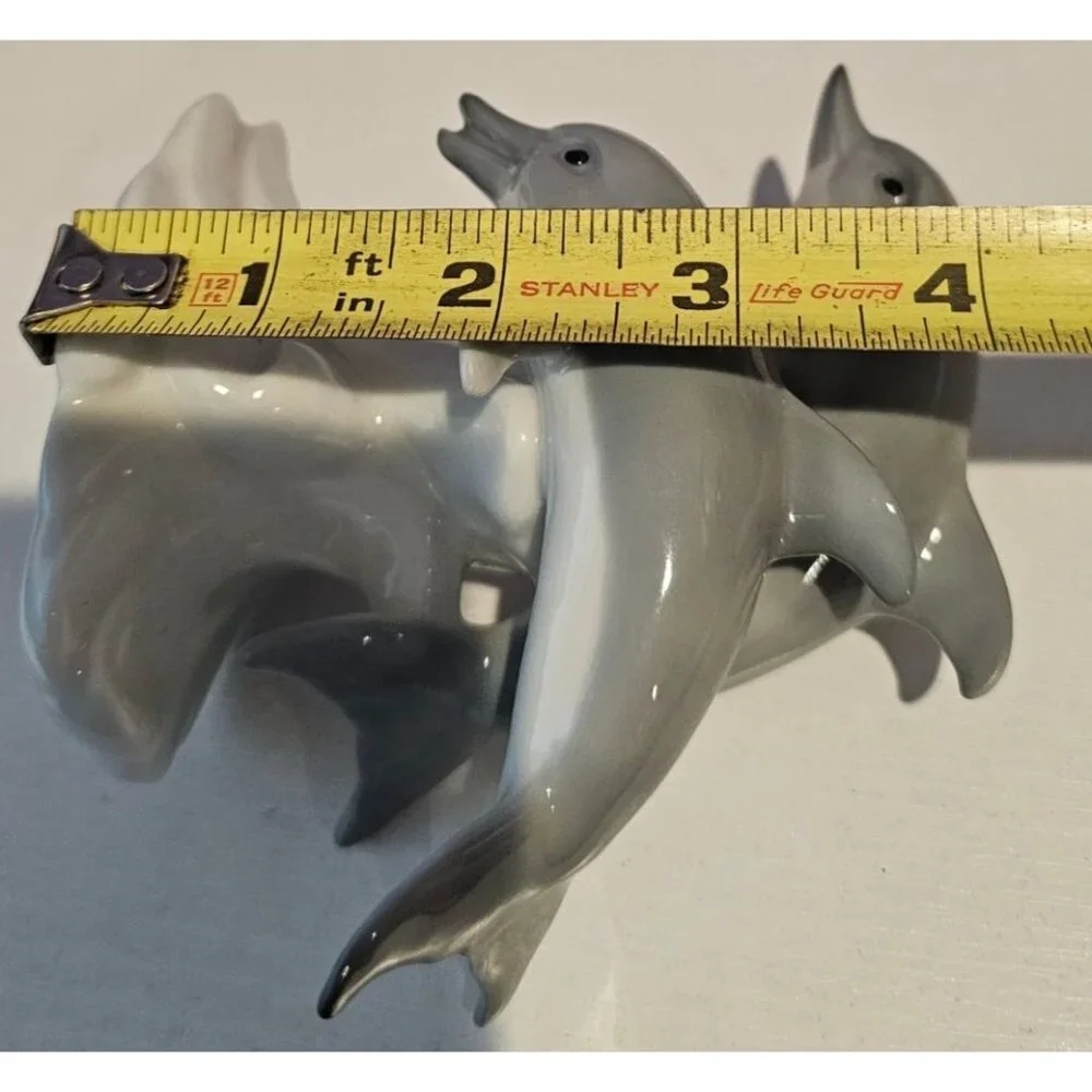 Otagiri Porcelain Gray Dolphins White Wave Figurine Figure Made in Japan Vintage